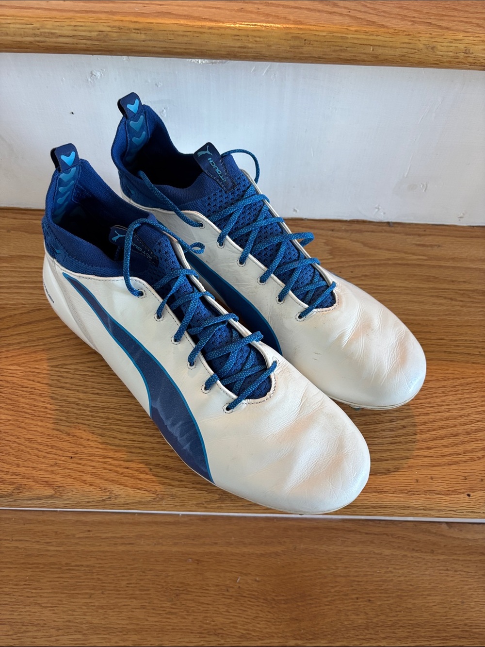 Rare Puma Evotouch Cleats White and Navy Blue